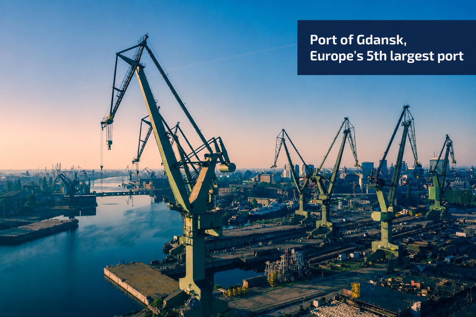 Port of Gdańsk — Europe's 5th largest port, aerial view at sunrise